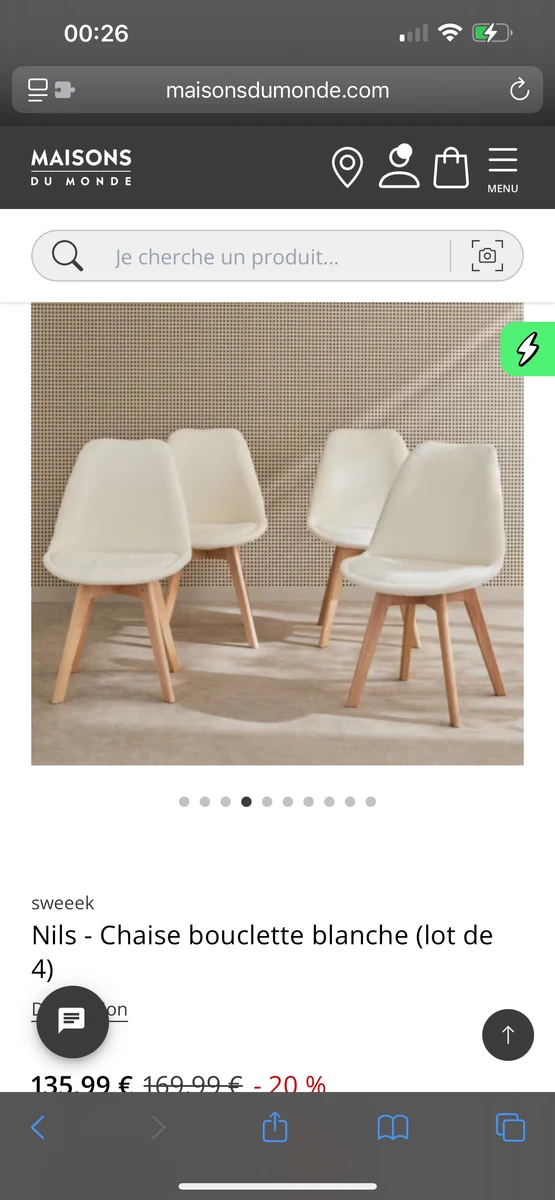Lot 4 chaises bouclette Meubles de salle à manger | Maisons du Monde