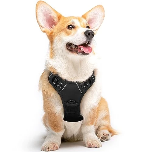 Eagloo Harnais Chien, Harnais Anti Traction pour Chien Réfléchissant Réglable, Facile à Mettre, avec Poignée Contrôle, Arnet pour Chien Respirant, Solide, Harnais pour Chien Moyen et Grand, Noir, M