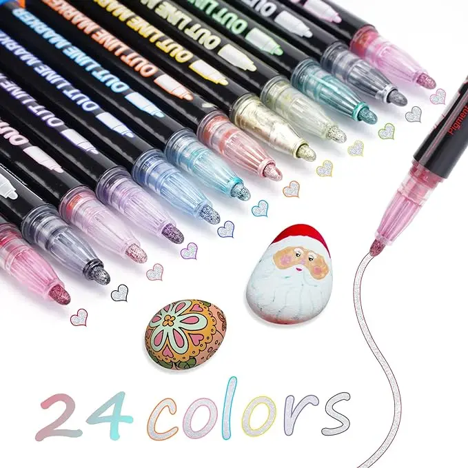 TEVILIK 24 Couleurs Stylo Marqueur, Magic Marker Feutres Paillettes, Magique Marqueur Metallique pour Scrapbooking, Peinture aux Oeufs, Cadeau Fille 4-12 Ans, Cadeau de Pâques pour Les Enfants