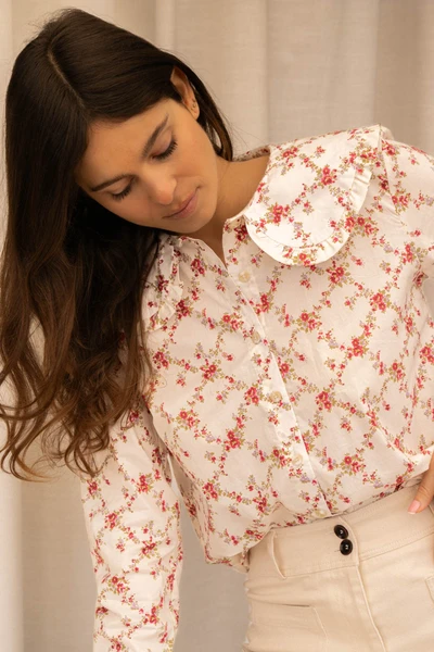 Chemise Au Col Claudine Et À Imprimé Floral - Beige - Boutique Libertie
