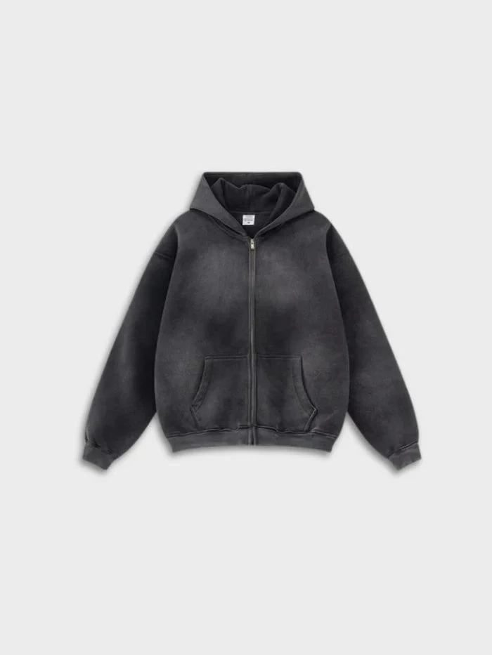 Sweat à capuche zippé "Délavé dégradé" 330 g/m²