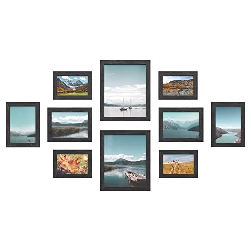 SONGMICS Cadres Photo, Lot de 10, Deux 20 x 25 cm, Quatre 13 x 18 cm, Quatre 10 x 15 cm, MDF, Protection en Plastique, MDF, Noir d'Encre RPF310H