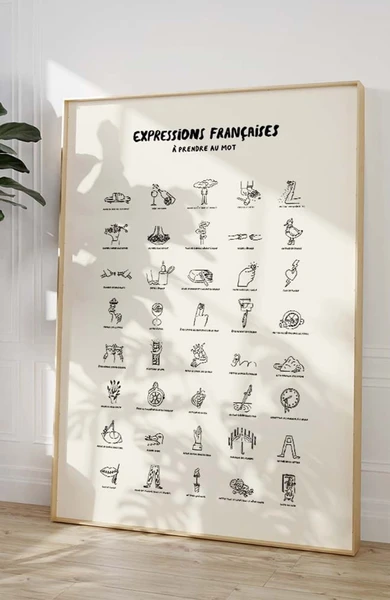 Affiche Expressions Françaises – Affiches & chips, affiche 50x70 cm aux 40 illustrations décalées, hommage aux expressions franç