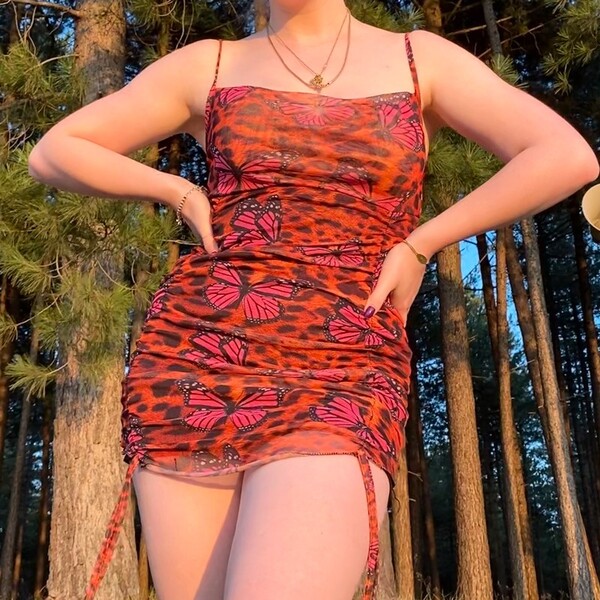 Butterfly leopard print mesh dress TAILLE 38