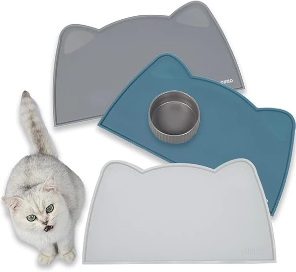 OHMO Petit Tapis Gamelle Chien et Chat, (46 * 25cm, Cendres), Tapis de Plateau Gamelle de Nourriture Antidérapant pour Chat et Chien