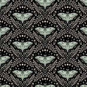 Luna Moths Damask with moon phases - Fabric | Spoonflower
