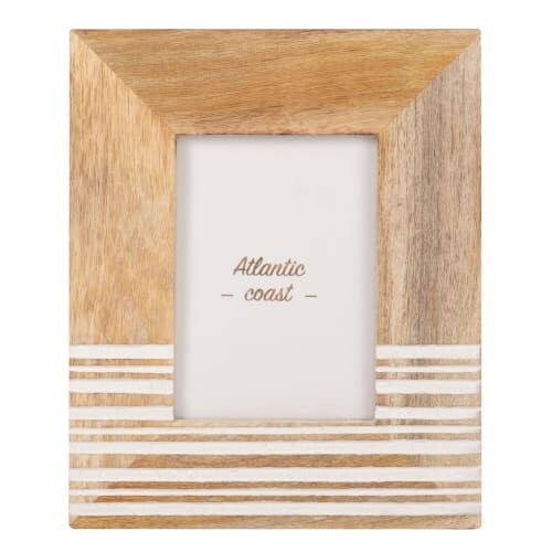 Cadre photo en manguier motifs à rayures blanches 13x18 | Maisons du Monde