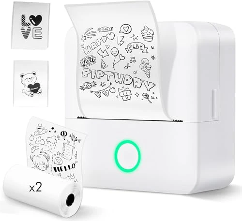 Lovcoyo Imprimante Etiquette Autocollante, Imprimante Thermique Bluetooth Monochrome, Mini imprimante Autocollant Rouleaux de 2 Étiquettes Autocollantes