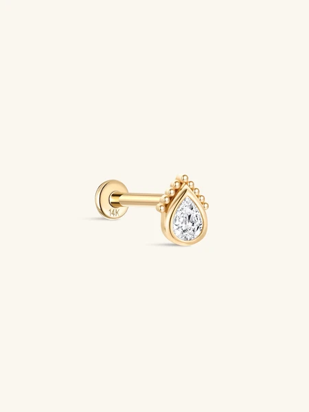 Clou d'oreille en or massif 14 carats avec goutte d'eau unique