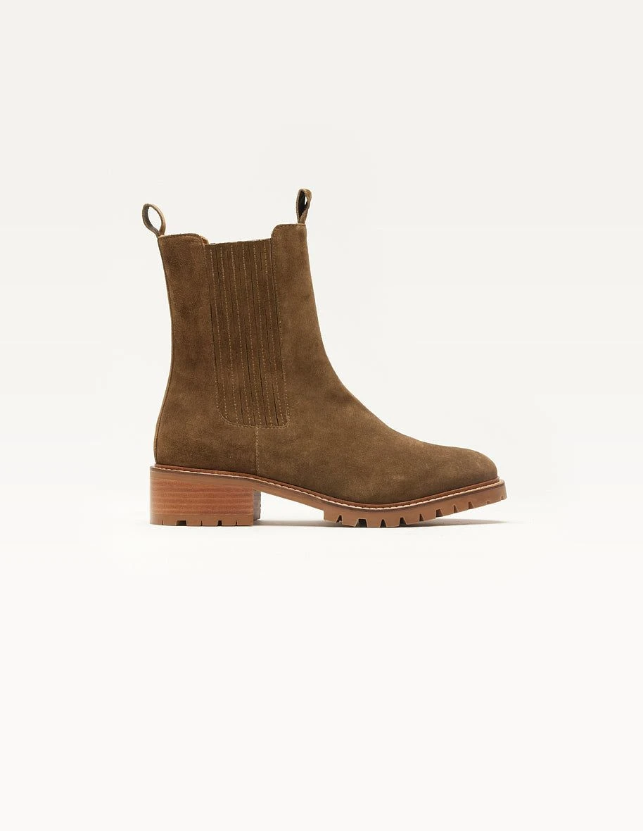 Bottines en cuir certifié | suède kaki "dorianne" Odaje