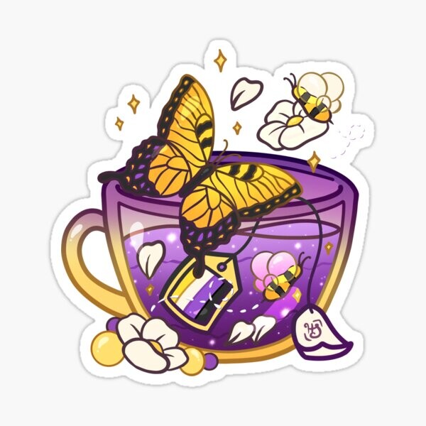 Tasse à thé Pride Flag - Papillon non binaire | Sticker
