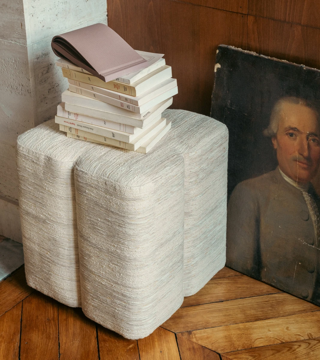 Pouf Fiori tissu tramé crème
