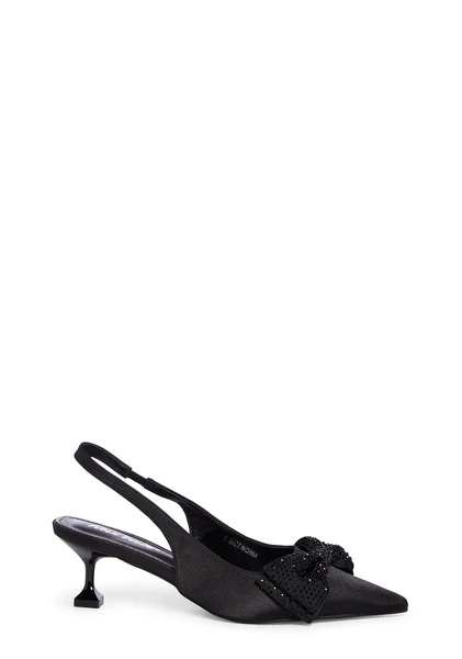 Public Desire Kitten Heel Rhinestone Bow Slingbacks - Black