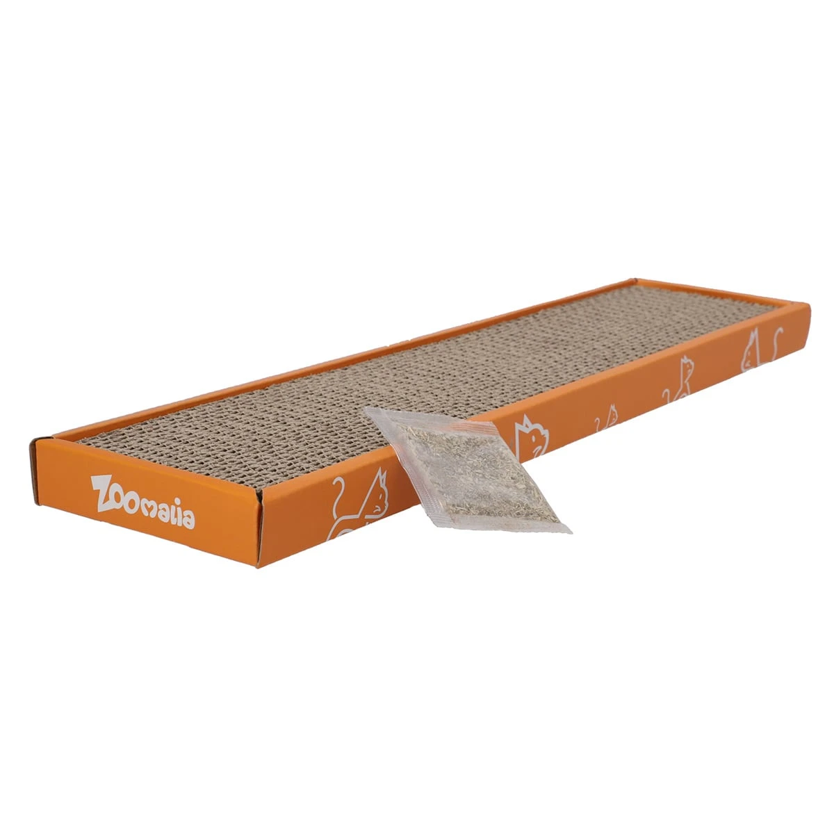 Griffoir en carton pour chat Zoomalia + Herbe à chats incluse