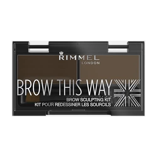 Rimmel LONDON Brow This Way Kit de Modelage de Poudre à Sourcils, Finition Soignée et Précision Ultime avec la Formule Duo Compact, Brun Foncé, Poudre 0,04 oz, Cire 0,03 oz