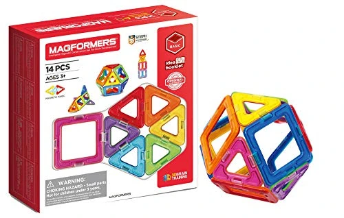 Magformers 14-piece Magnetic Construction Tiles Toy. STEM Teaching Resource. With 6 Squares and 8 Triangles. Magnetic Tiles For Children Aged 3+.