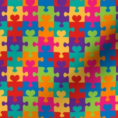 Puzzle Hearts Fabric | Spoonflower