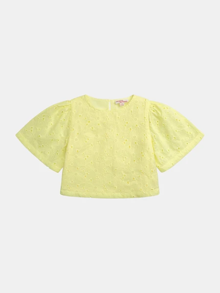 Blouse jaune pâle en broderie anglaise pour fille