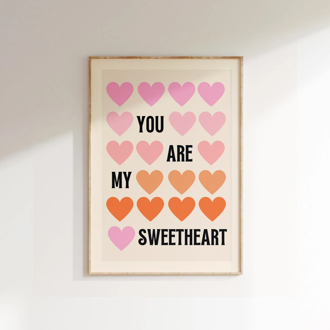 Music Inspired Prints, You are my sunshine Lyrics Print, Retro, Music, Indie Rock Art, Gig Concert Poster, Boho Decor,  Hearts Prints