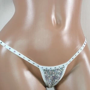 Sexy G string rhinestone blanc
