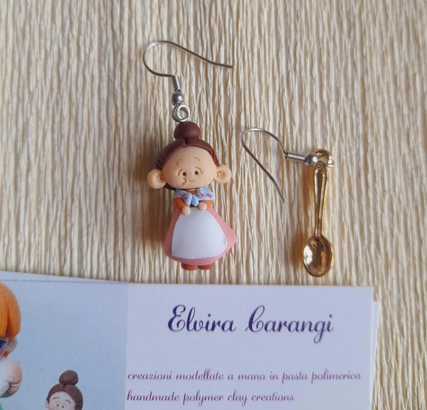 Earrings earrings polymer clay fimo minù السيدة ملعقة Dolls elvira carangi miniature sculpture polymer clay doll