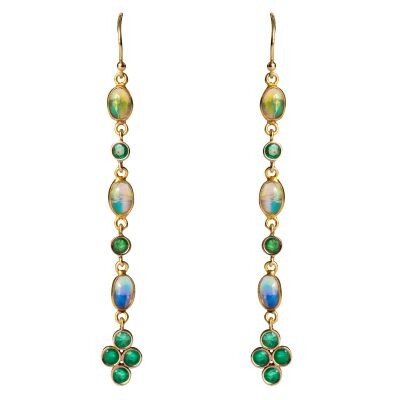 Boucles d'oreilles pendantes opales émeraudes femme - Bijouxbaume