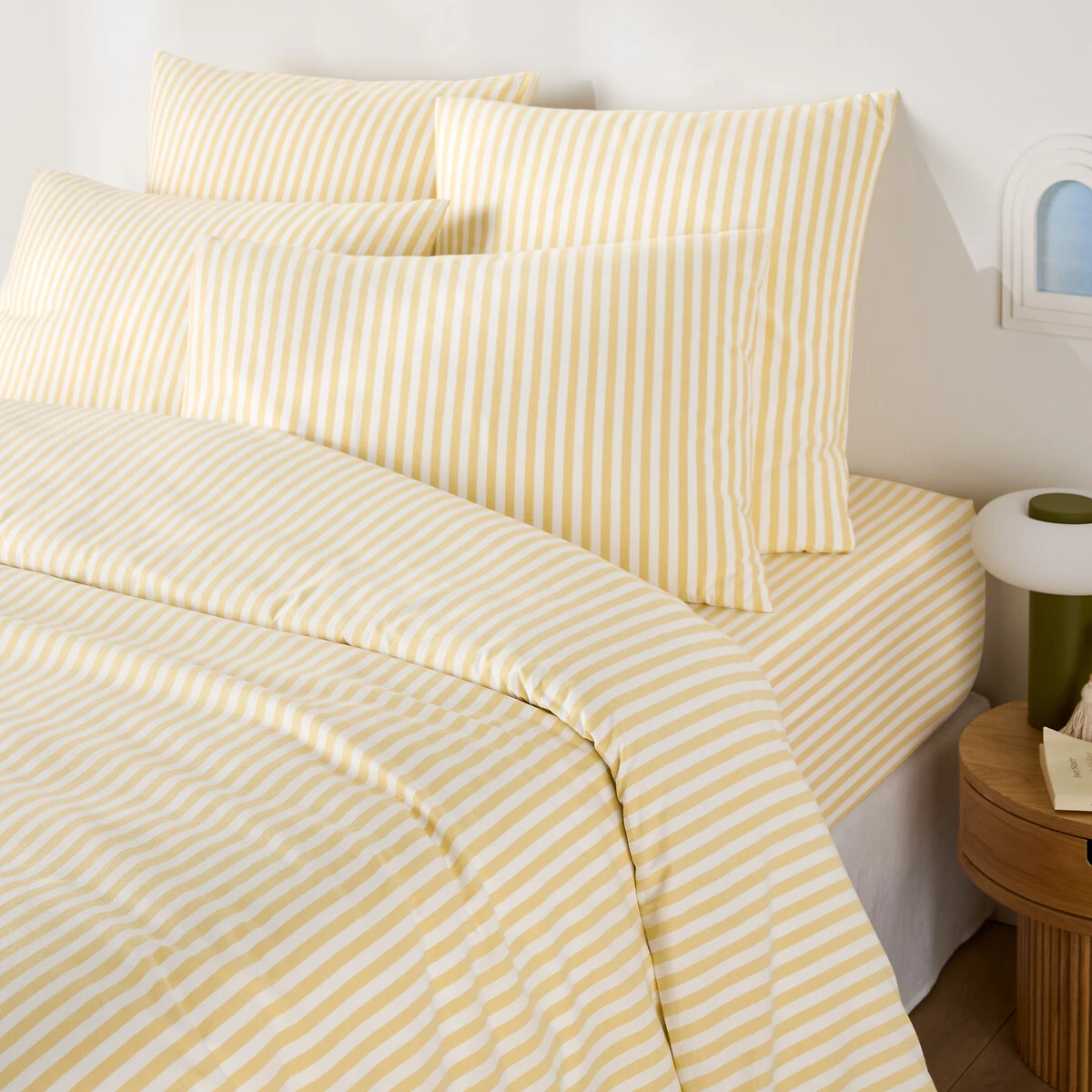 Housse de couette en coton, rayures en tissé-teint, SOIZIC JAUNE