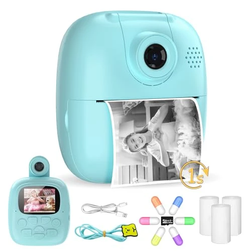 Appareil Photo Enfant Instantanée, 1080P Kidizoom Appareil Photo Numérique pour Enfant avec 32GB SD Carte &amp; Papier d'impression, Anniversaire Noël Cadeau pour Filles Garçons 3-12 Ans