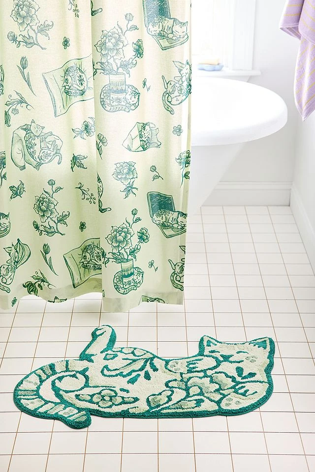 Tapis de bain chat vert Delft