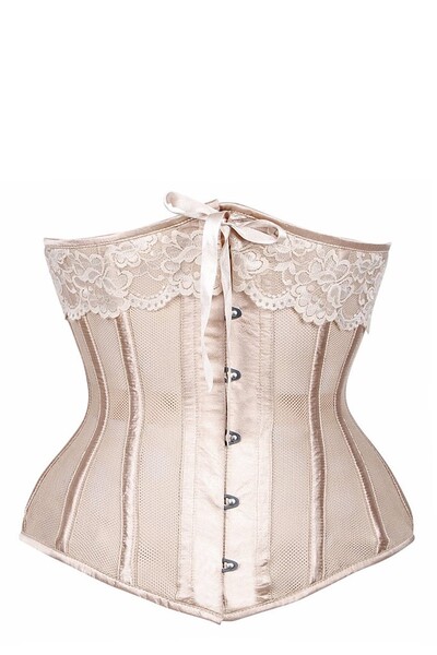 Corset Mariée bustier satin avec pièces en mailles très fines Champagne