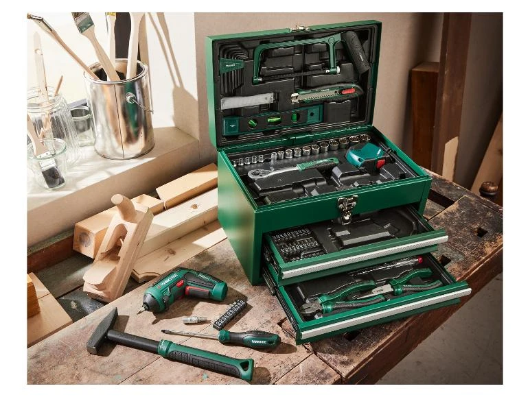 Boîte à outils avec visseuse sans fil PWBM A1, 92 pièces