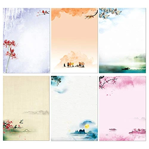 48 Feuilles Papier à Lettre - 24 pièces Enveloppes Auto-adhésives, pour imprimante, 6 assortis Style japonais
