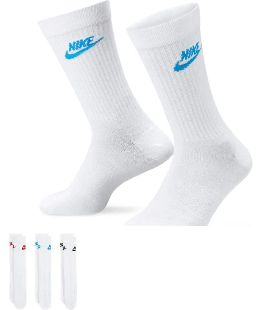 Nike - Everyday Essential - Lot de 3 paires de chaussettes à logo coloré - Blanc