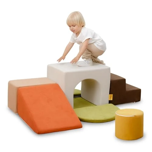BanaSuper Blocs Mousse Éducatifs Modulables | Jeu de Motricité Intérieure pour Enfants | Parcours Motricité | Structure d'escalade Antidérapante | Design Lavable &amp; Sécurité Renforcée (Multicolore)