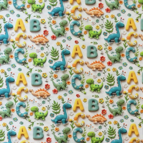 Tissu Dino Baby Imprimé Effet 3d Blanc - Tissus des Ursules