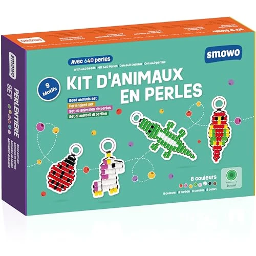 Smowo® Kit de Loisirs Créatifs avec Perles pour 9 Porte-clés Animaux - Cadeau de Bricolage Enfant avec Scoubidou, Perles et Fil, Scatola Fai da te pour Bambini