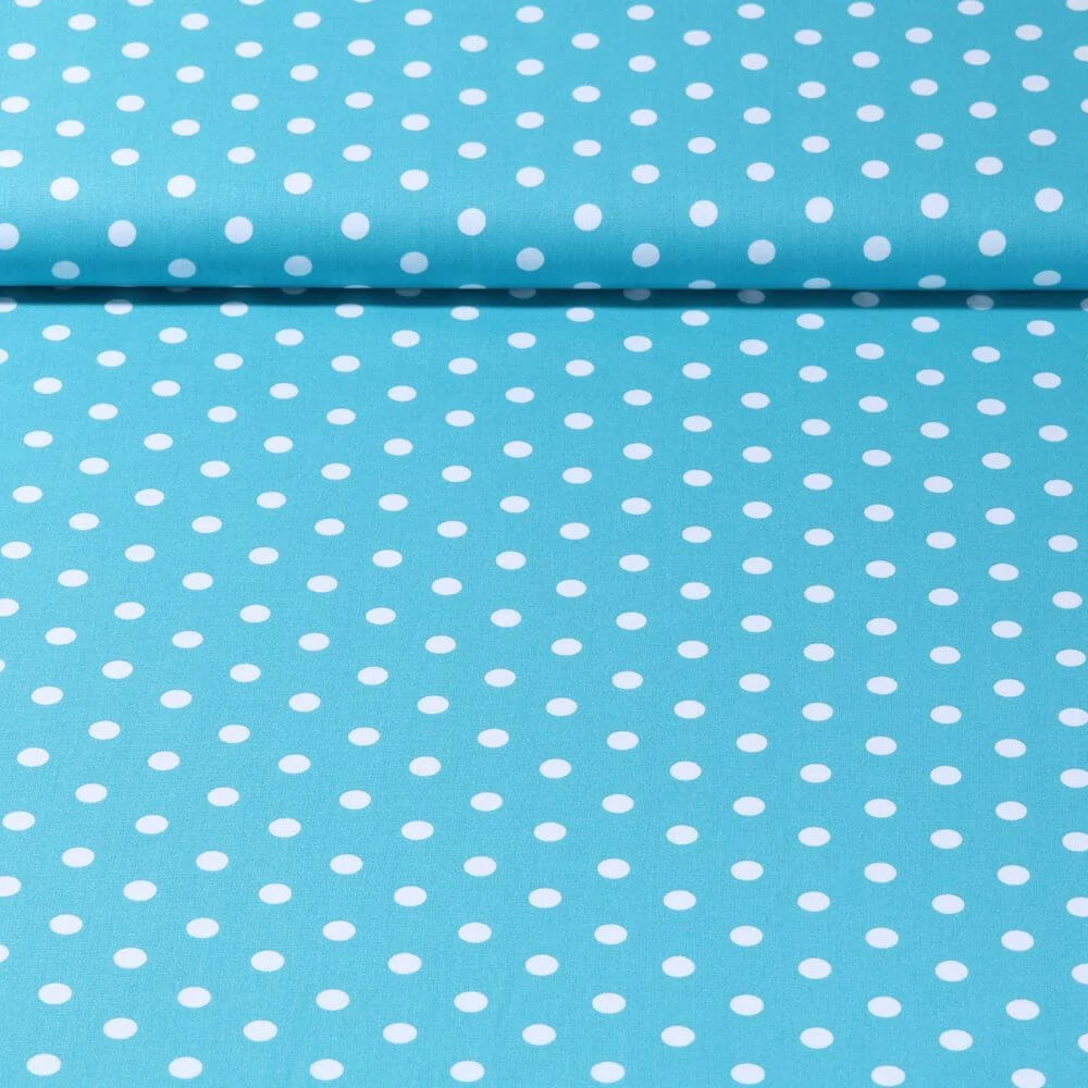 Popeline de coton Benno - Pois XL Turquoise Blanc