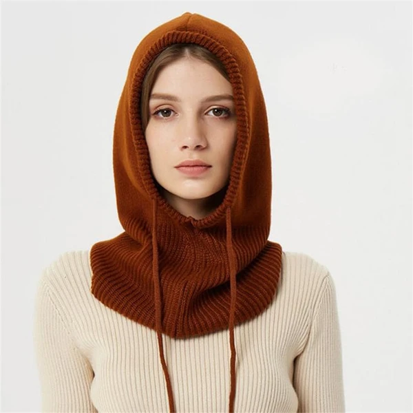 Bonnet D’Hiver En Cachemire Tricoté Pour Femme Avec Capuche Ajustable