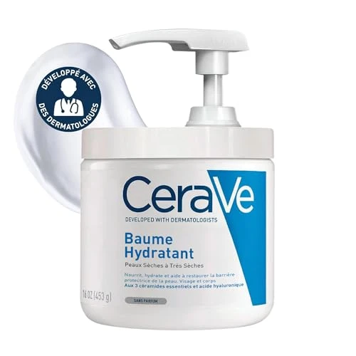 CeraVe Baume Hydratant Pot Pompe - 454g - Crème Hydratante Corps, Visage, Mains 48h À L'Acide Hyaluronique Pour Peaux Très Sèches