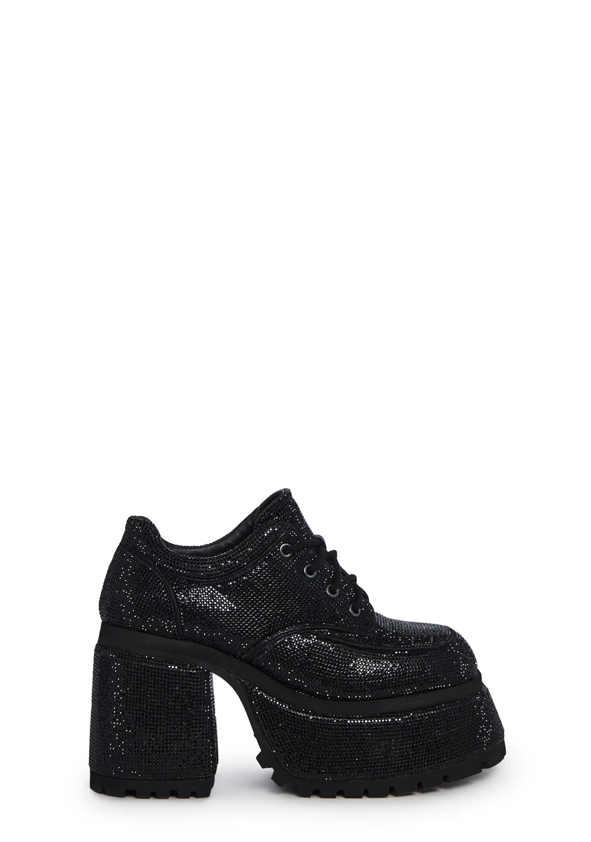 Current Mood Rhinestone Platform Oxfords - Black