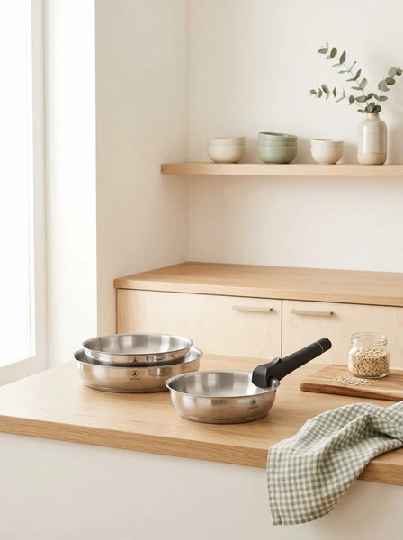 Réactif - Lot De 3 Poêles Amovibles - Inox - Argent