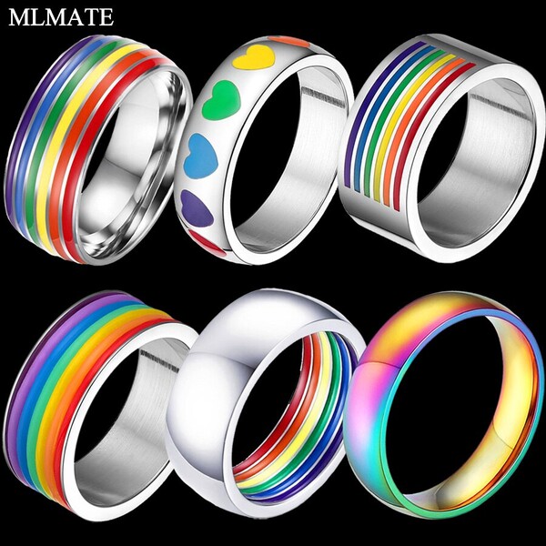 Bague colorée en acier inoxydable pour hommes et femmes, arc-en-ciel, bracelet de mariage, pour homosexuels, vente en gros