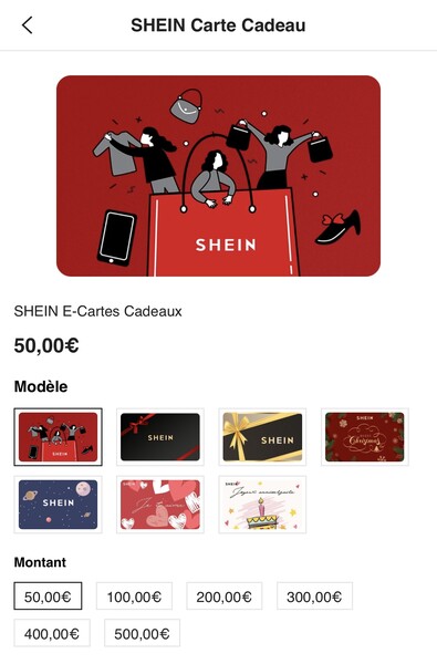 Cartes-cadeaux | Cartes-cadeaux électroniques | SHEIN FRANCE