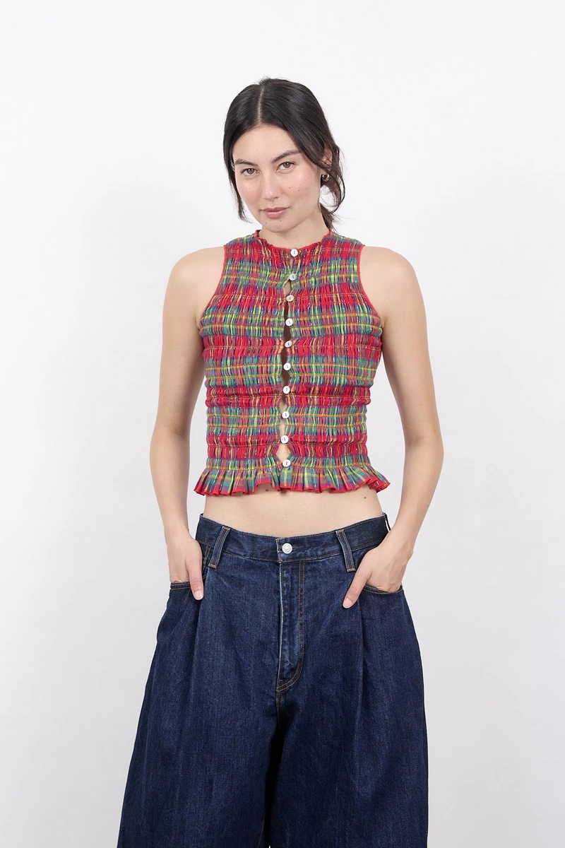 Skittles Ruched Button Tank
