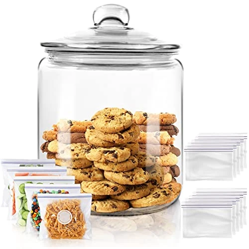 MASTERTOP 3,9L Bocal à Biscuits en Verre avec Couvercle Hermétique, Pot à Biscuits de Conservation en Verre Epais et Résistant pour Farines, Bonbons et d’Autre Aliments