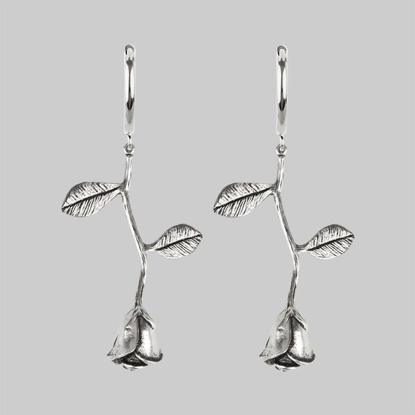 BELLADONNA. Rose Stem Hoop Earrings - Silver – REGALROSE