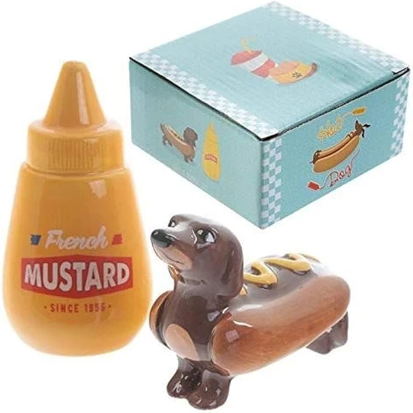 Puckator Ensemble Salière & Poivrière Fast Food - Hot Dog Teckel Chien Saucisse Moutarde