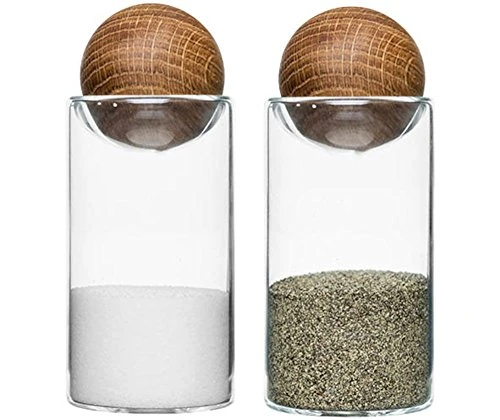 Sagaform 5017178 Salière et poivrière, 2 unités, en Verre et chêne, 4,80 x 4,80 x 11,5 cm, Marron/Transparent