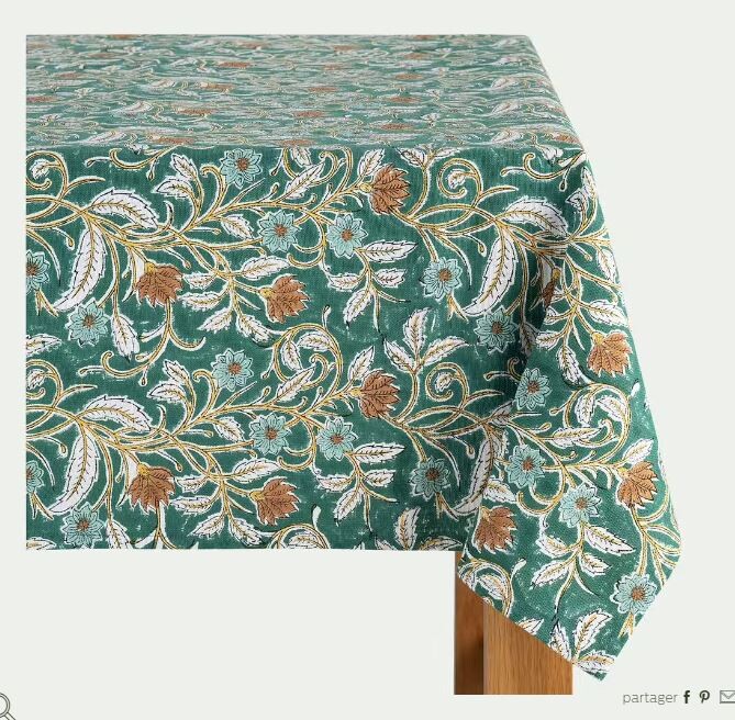 Nappe à motif floral en coton - vert 140x250cm