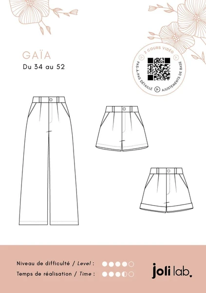 Pantalon/short Gaïa - Patron Couture PDF ou Pochette